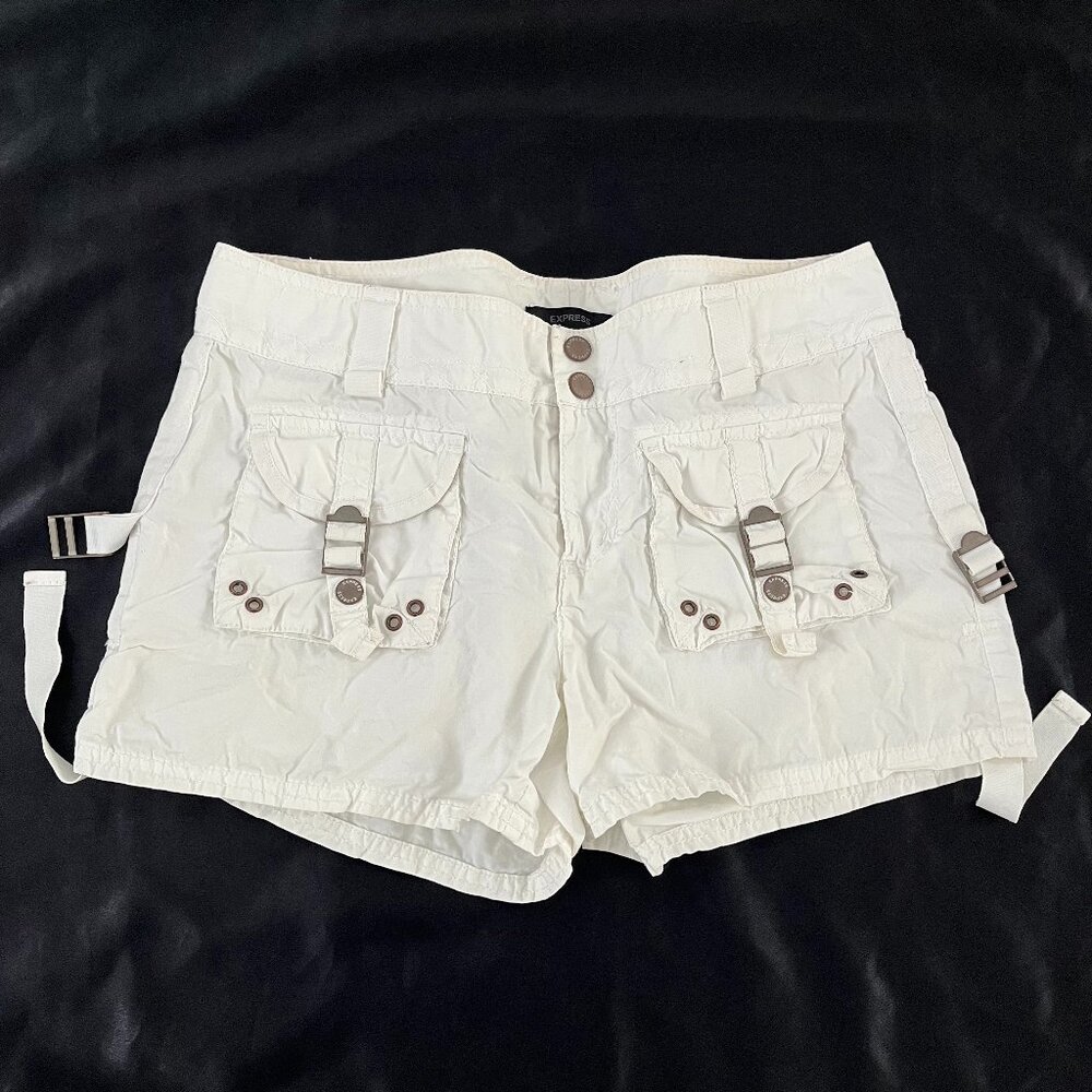 Express Utility Cargo white Shorts women size 4 buckles small grommets eyelets